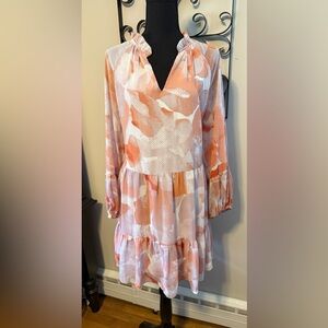 Express Peach and White Long Sleeve Dress